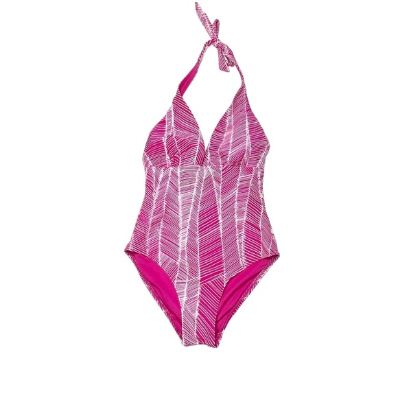 DKNY Pink High Leg V-Neck Padded One Piece Swimsuit Size 6 - Picture 1 of 5